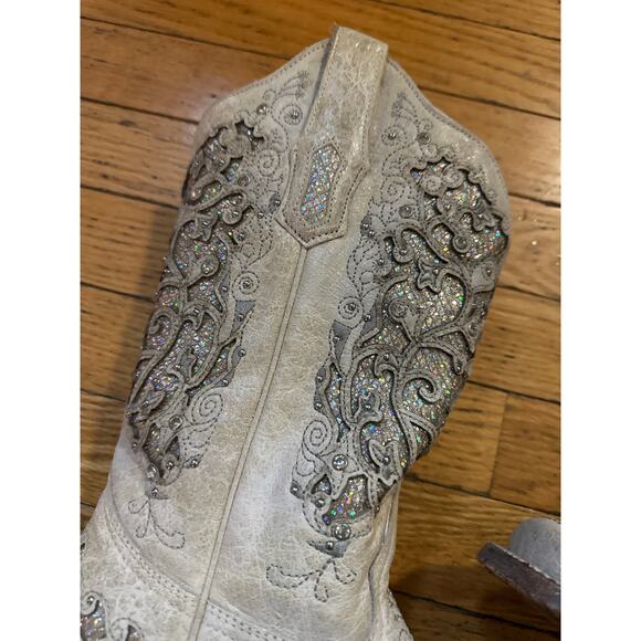 Corral A3397 Women’s 8.5M Ivory Glitter Inlay Western Cowboy Boots Embroidered - Picture 3 of 10